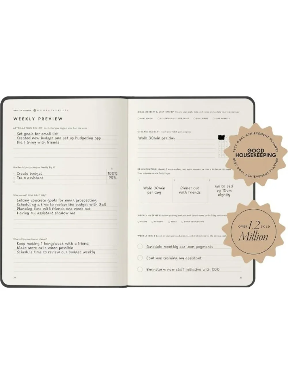 Daily Planner - Oatmeal Linen, Goal Setting, Focus Boosting, Hardcover - Achieve